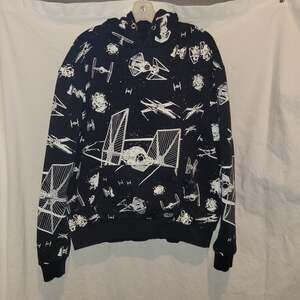 Star Wars Men's L Black Allover Spaceship Print Fleece Hoodie